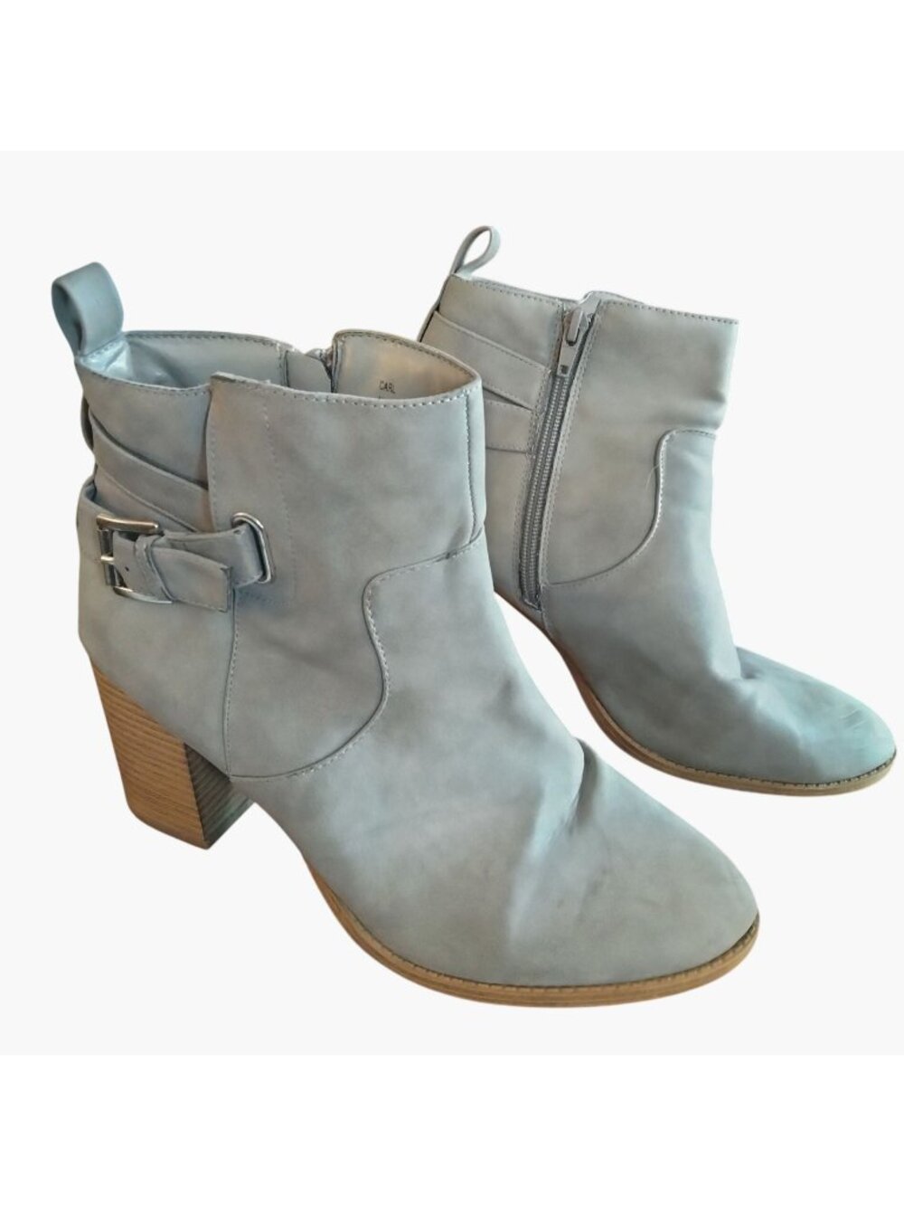 Carl Womens Gray Ankle Boots Block Heels Side Zipper Faux Suede Size 9